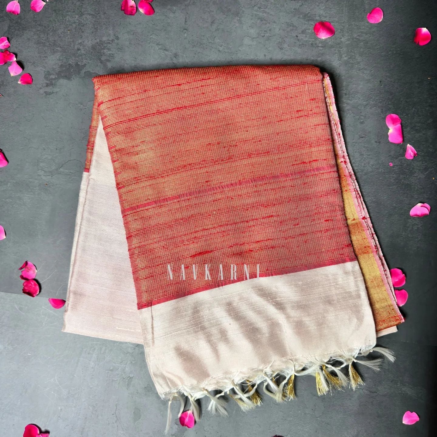 Red Ponduri Khadi Silk Saree