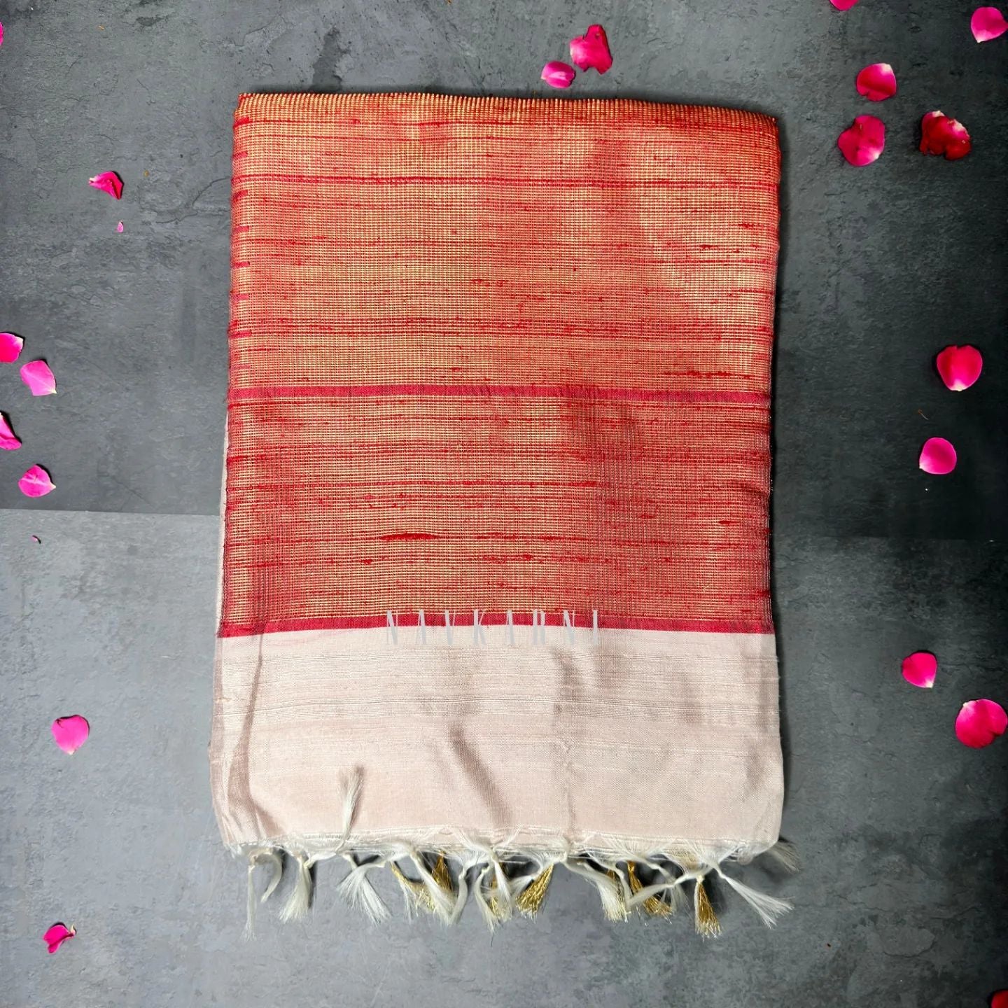 Red Ponduri Khadi Silk Saree