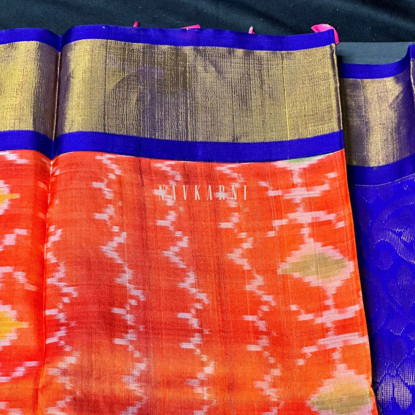 Ikkat Orange Mangalagiri Pattu Saree