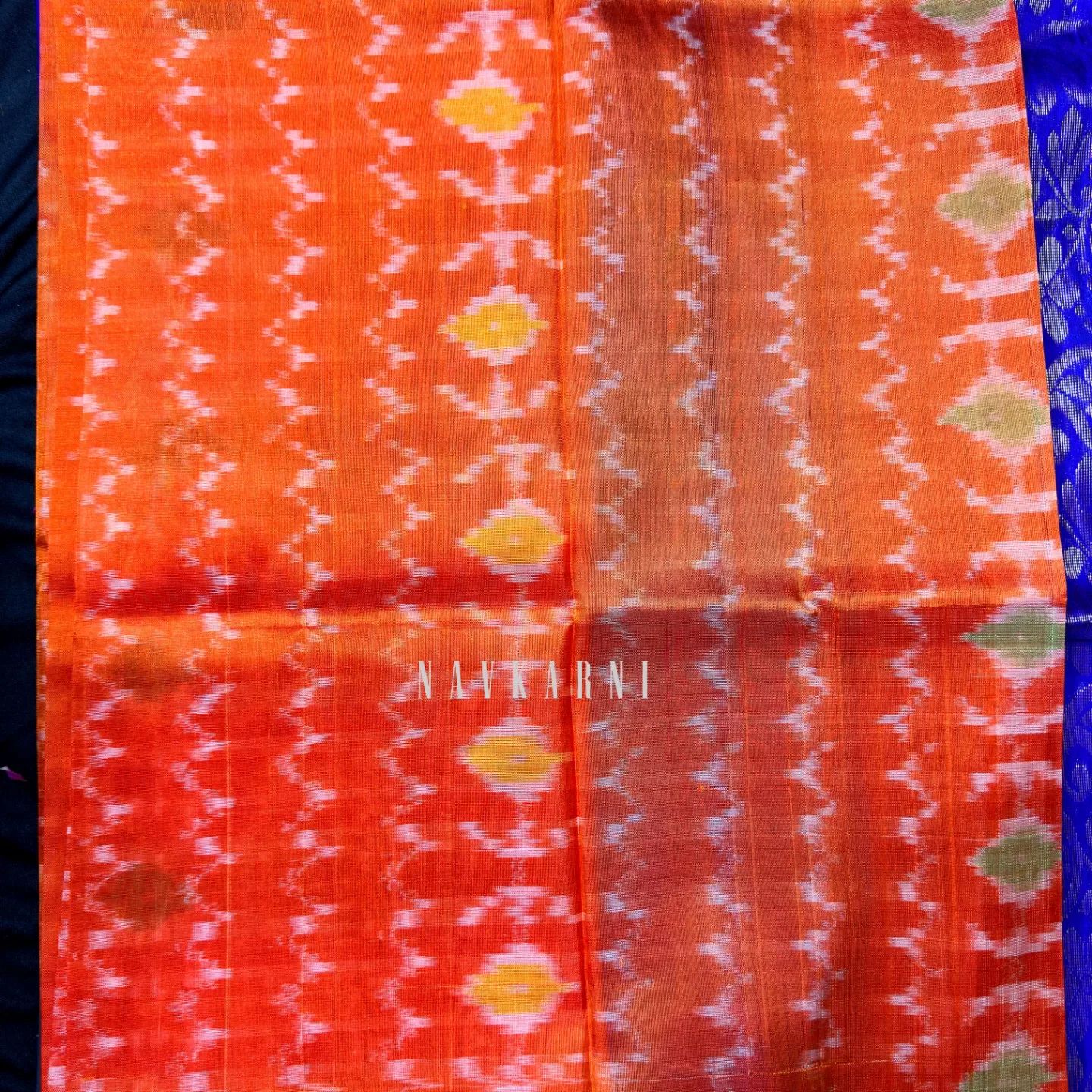 Ikkat Orange Mangalagiri Pattu Saree
