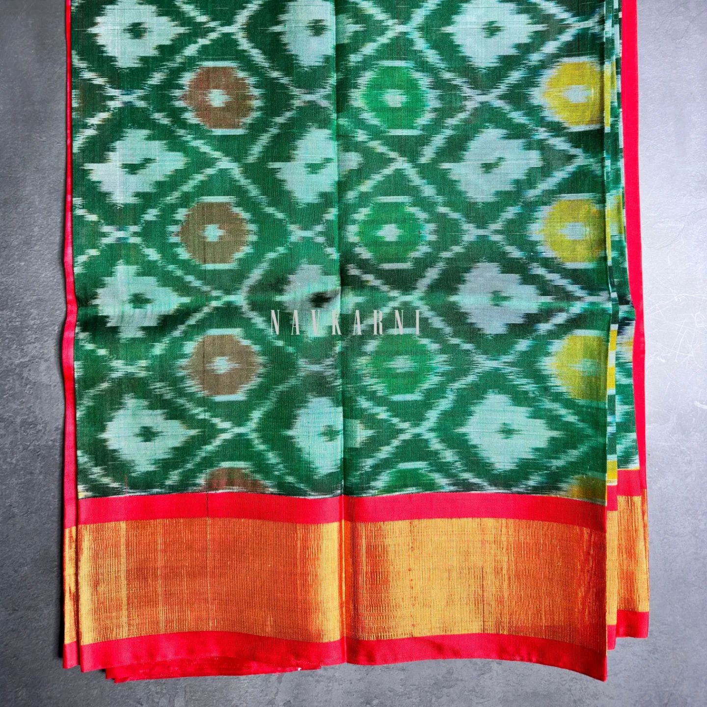 Ikkat Green Mangalagiri Pattu Saree