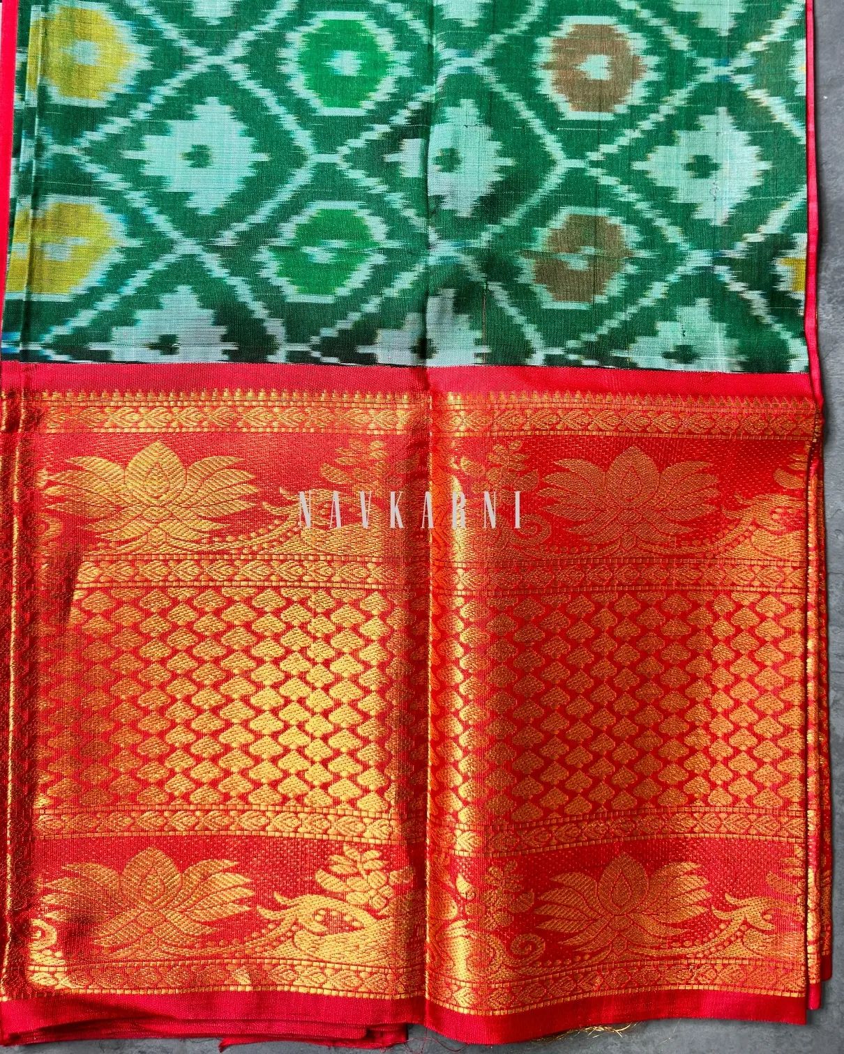 Ikkat Green Mangalagiri Pattu Saree