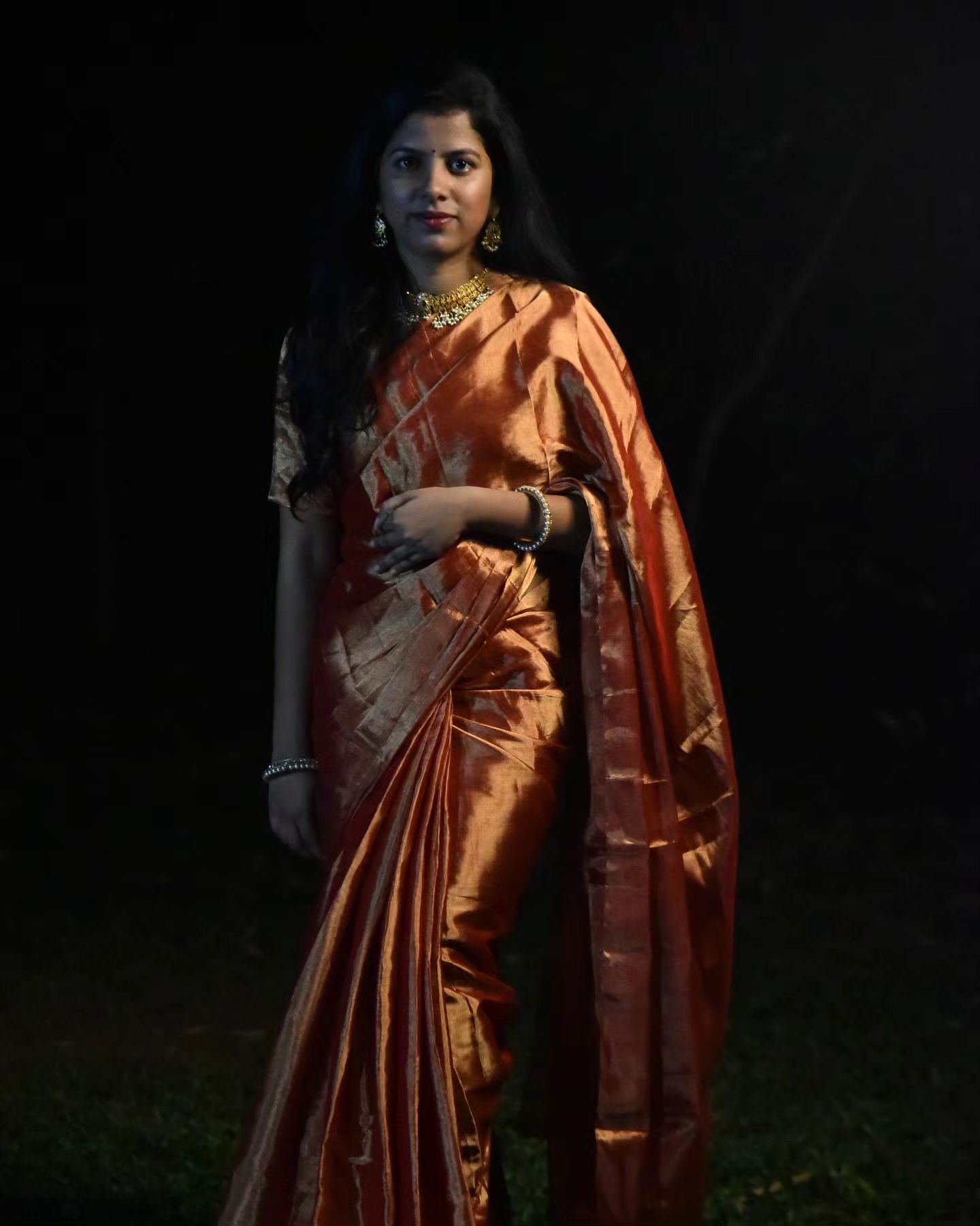 Chanderi Red Gold Full Tissue Saree