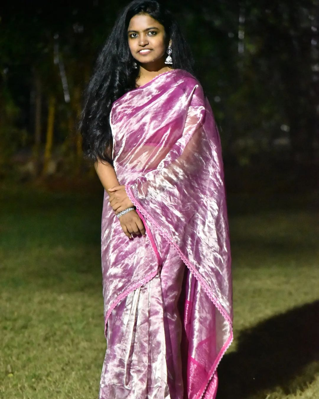 Rani Pink Chanderi Tissue Saree