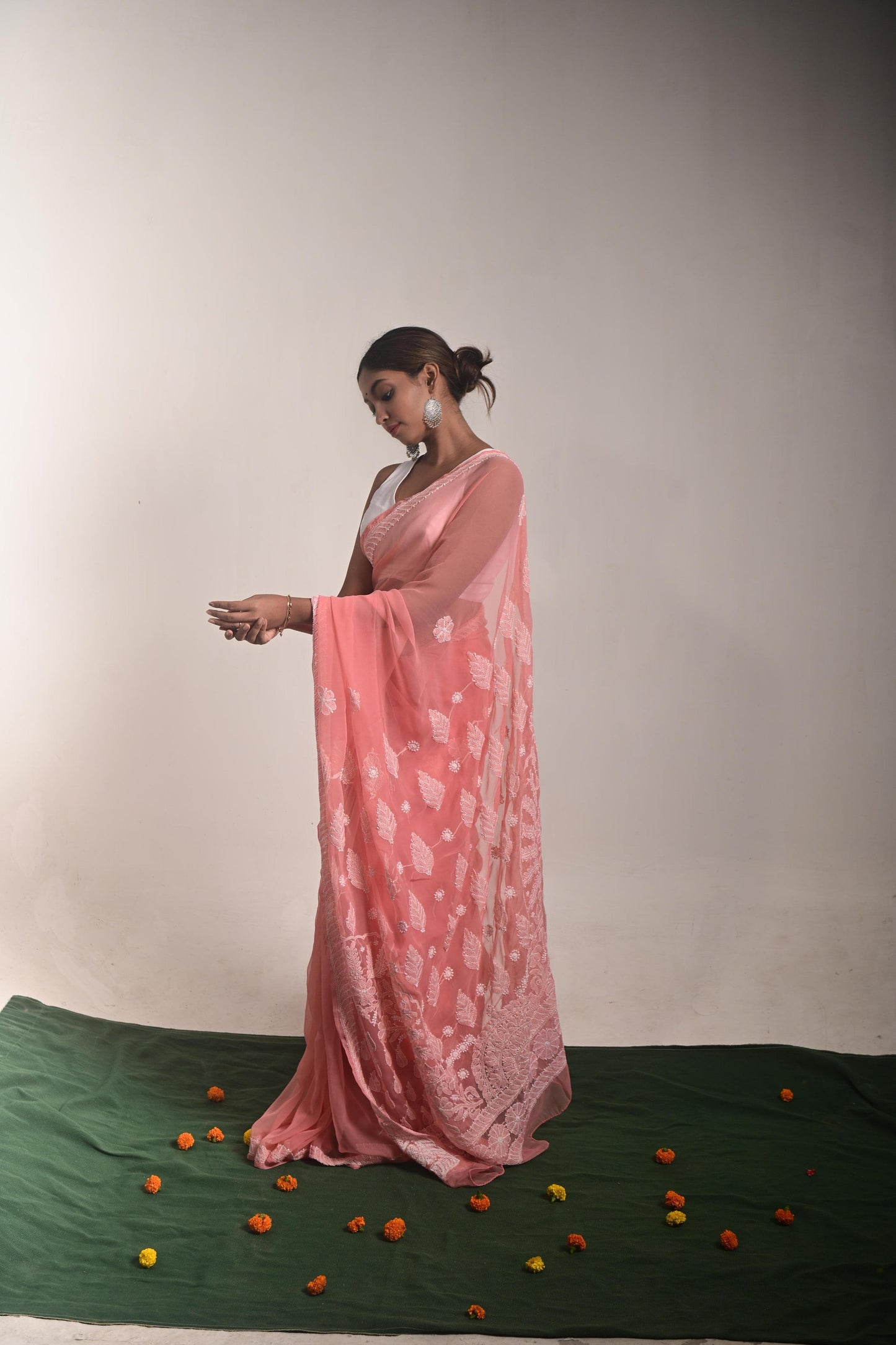 Peach Chikankari Saree