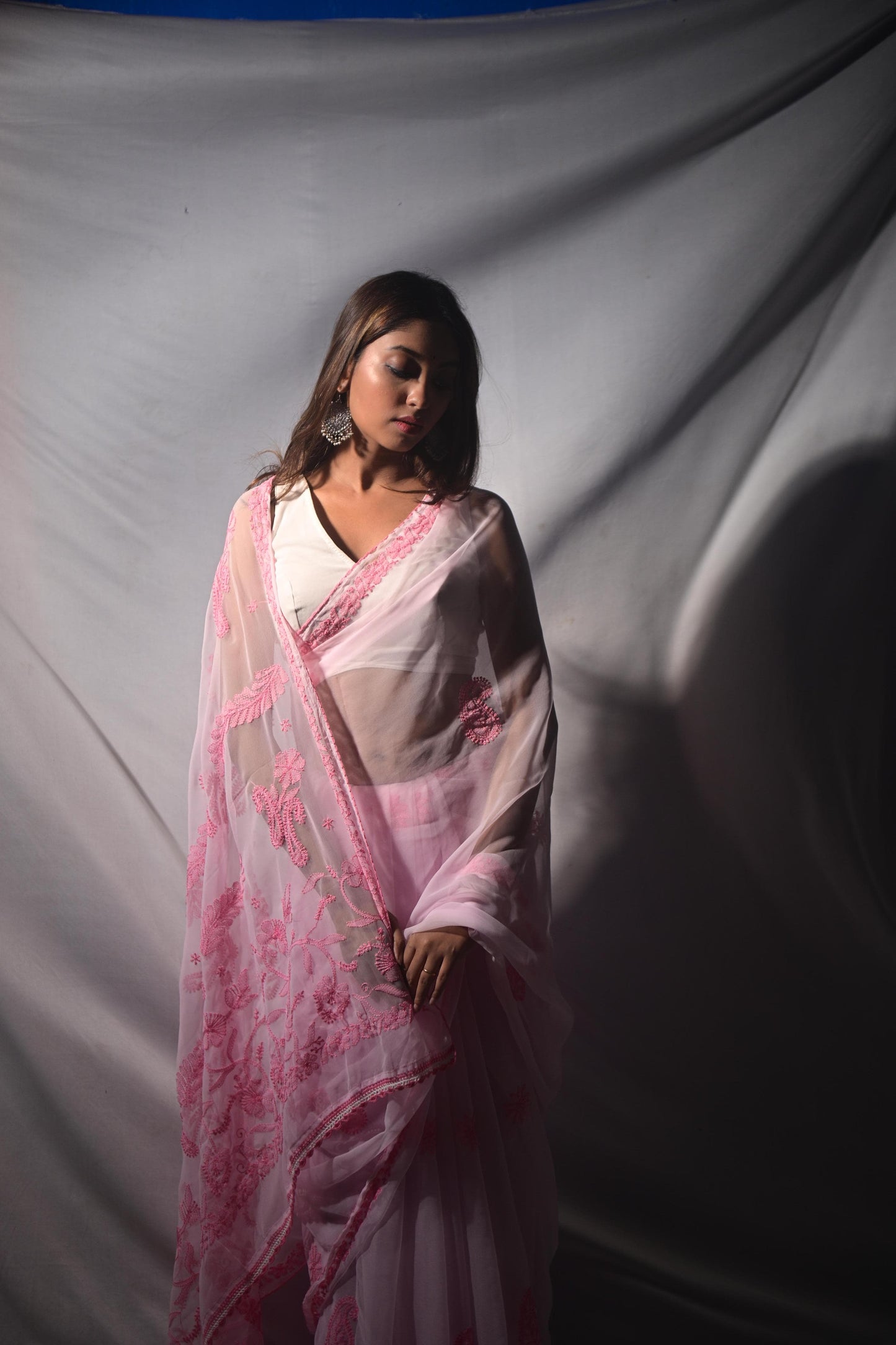 Pink Chikankari Saree