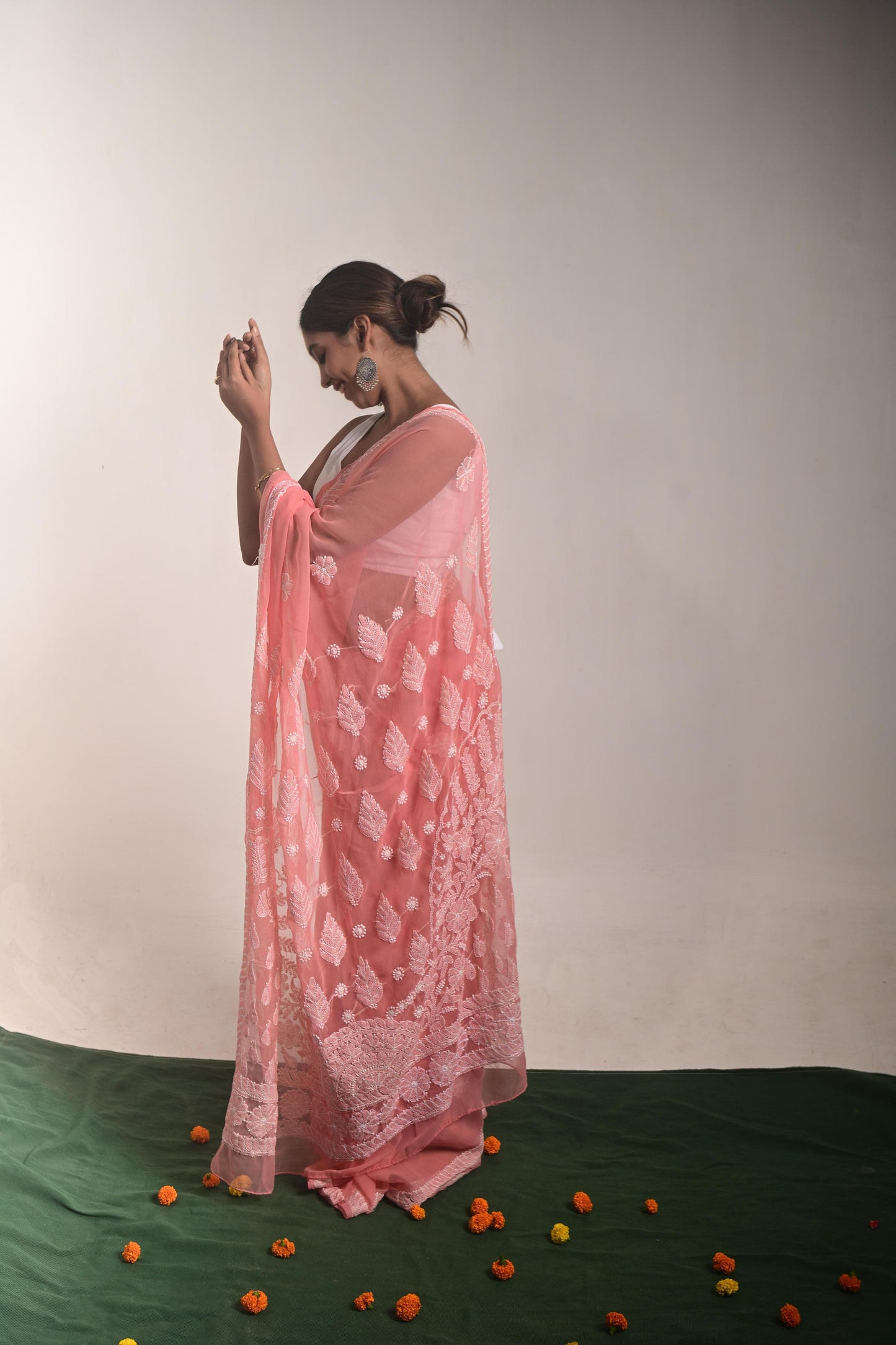 Peach Chikankari Saree