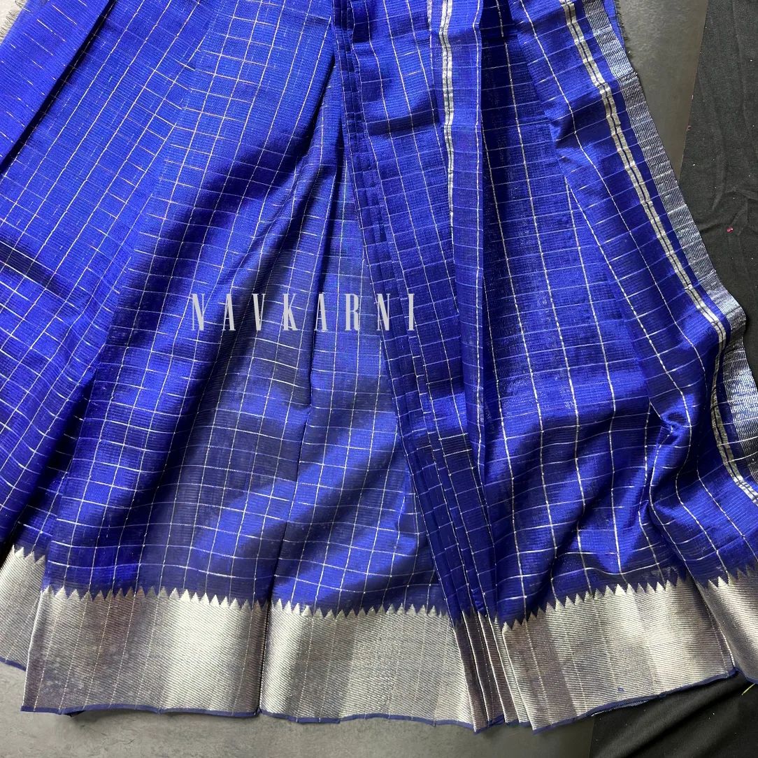 Blue Checkered Mangalagiri Pattu Saree