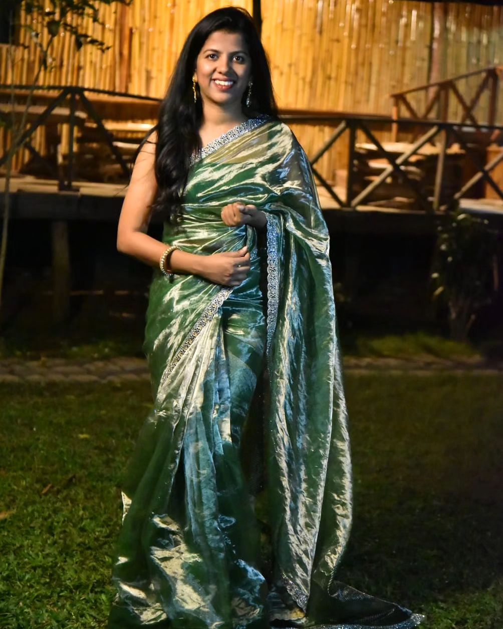 Green Chanderi Tissue Saree