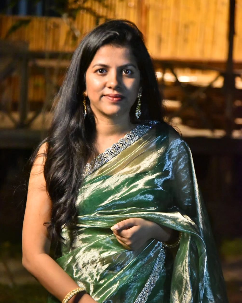 Green Chanderi Tissue Saree