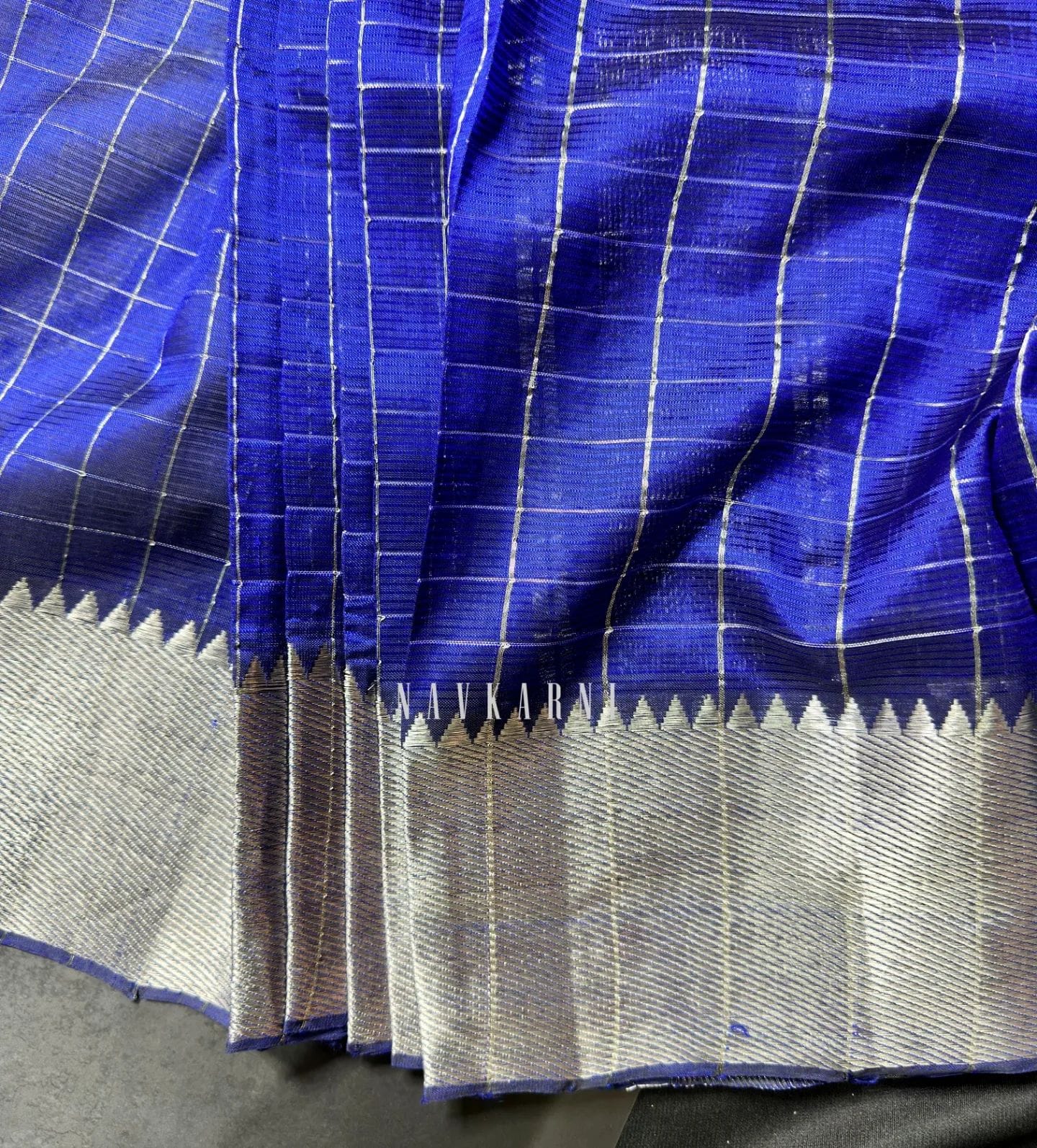 Blue Checkered Mangalagiri Pattu Saree