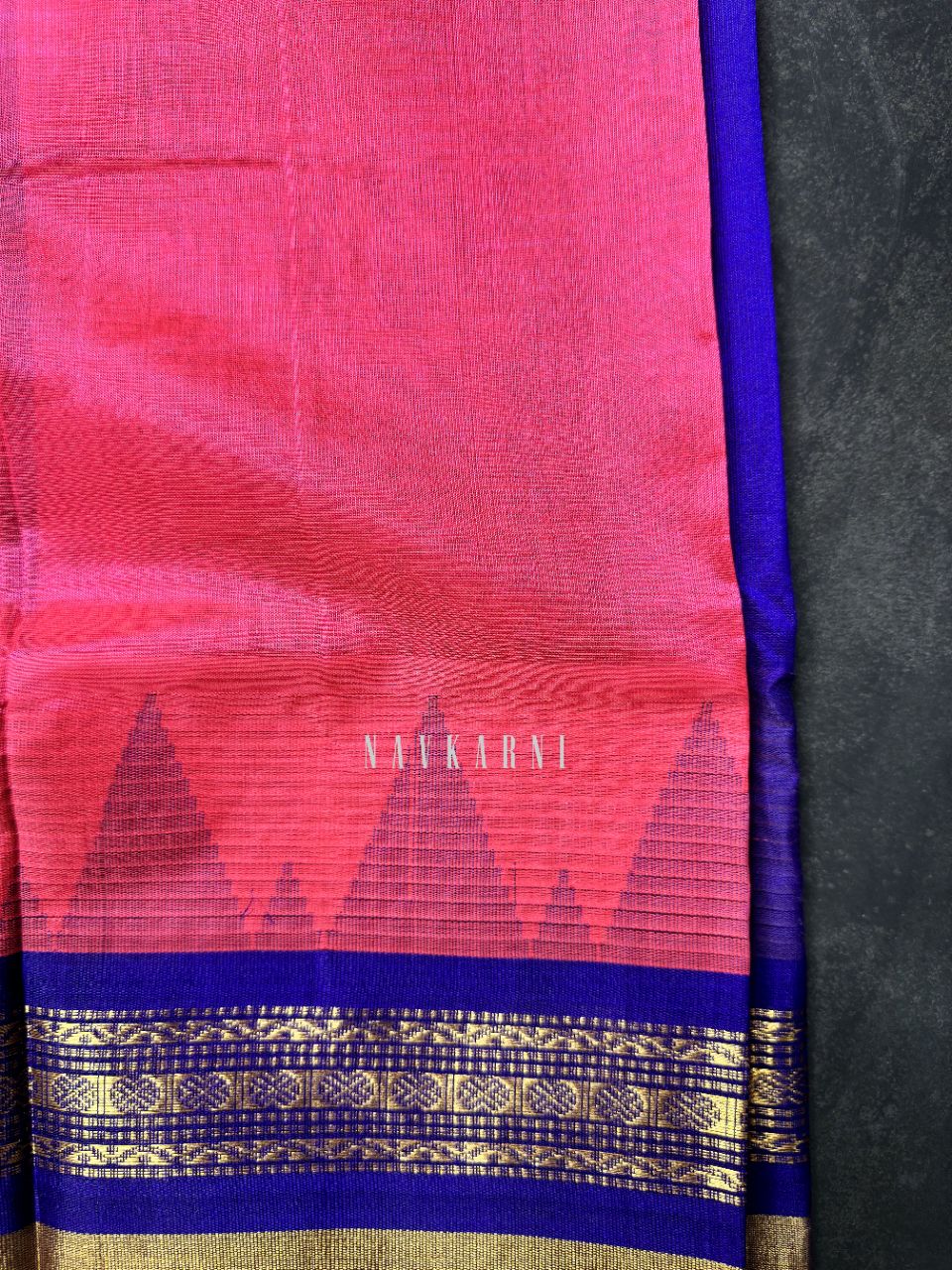 Peach Mangalagiri Temple Border Saree