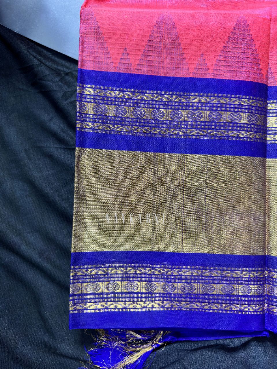Peach Mangalagiri Temple Border Saree