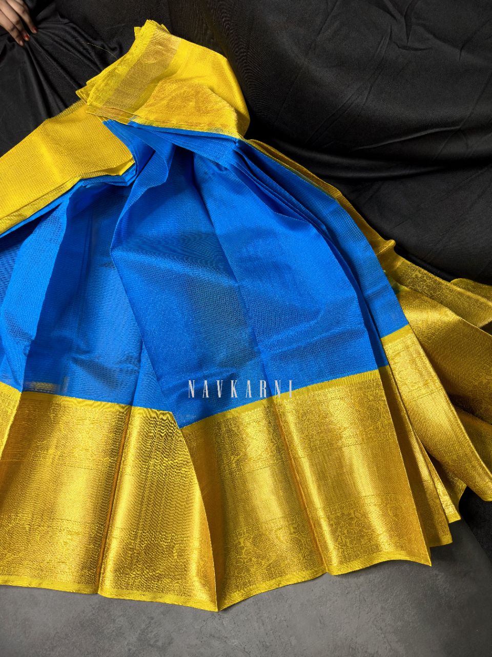 Blue Yellow Mangalagiri Pattu Saree