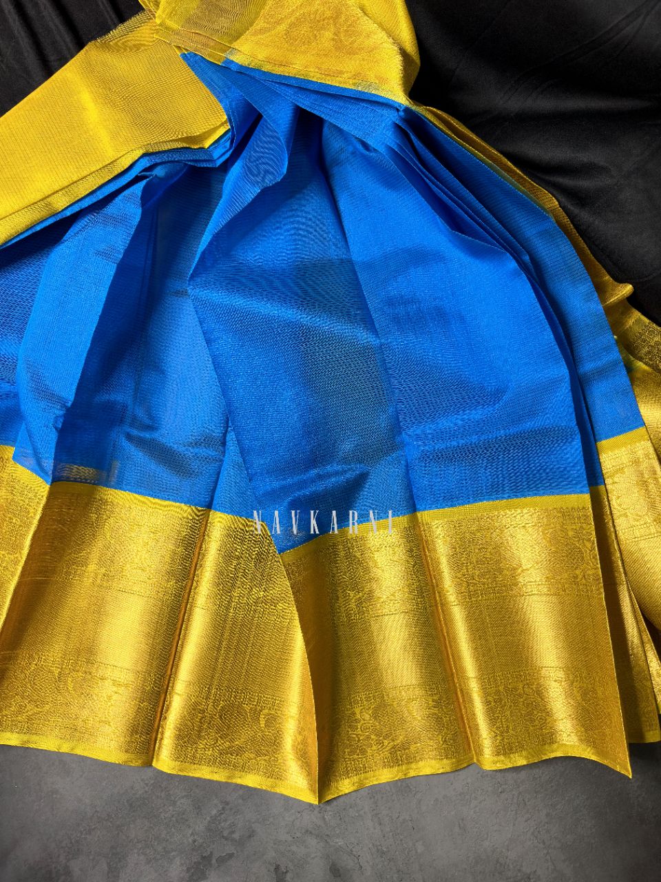 Blue Yellow Mangalagiri Pattu Saree