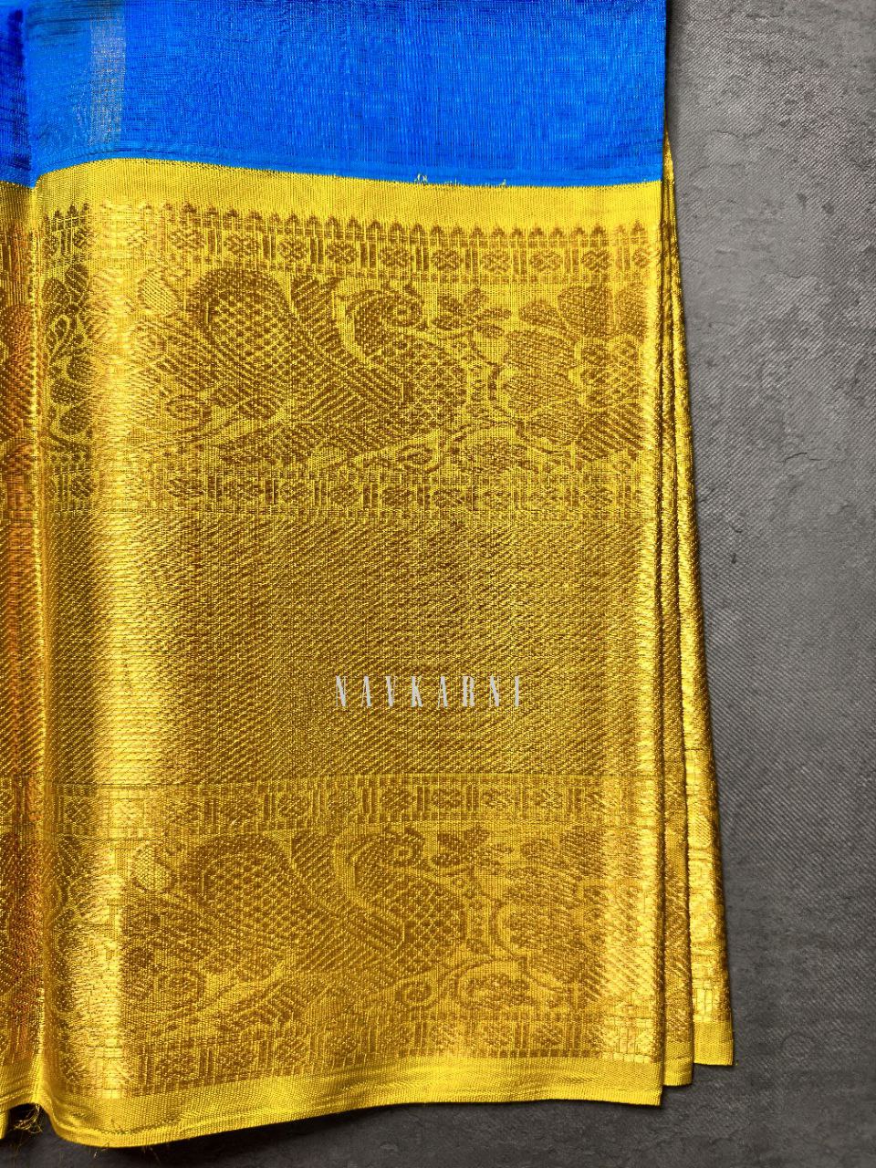 Blue Yellow Mangalagiri Pattu Saree