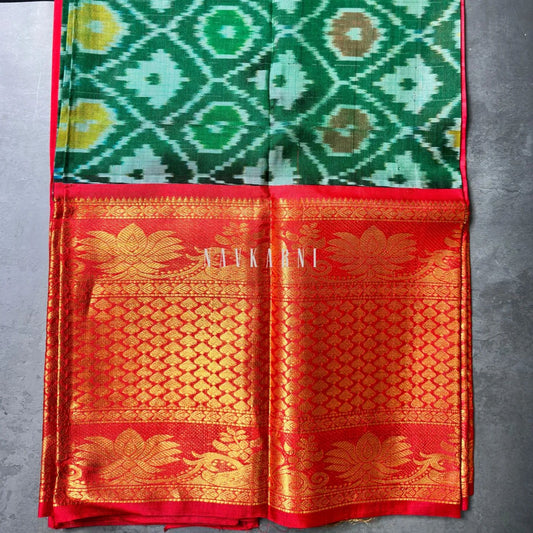 Ikkat Green Mangalagiri Pattu Saree