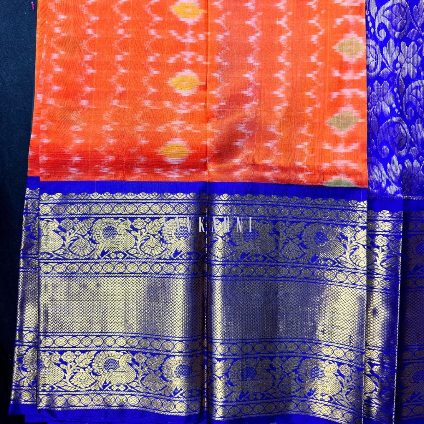 Ikkat Orange Mangalagiri Pattu Saree