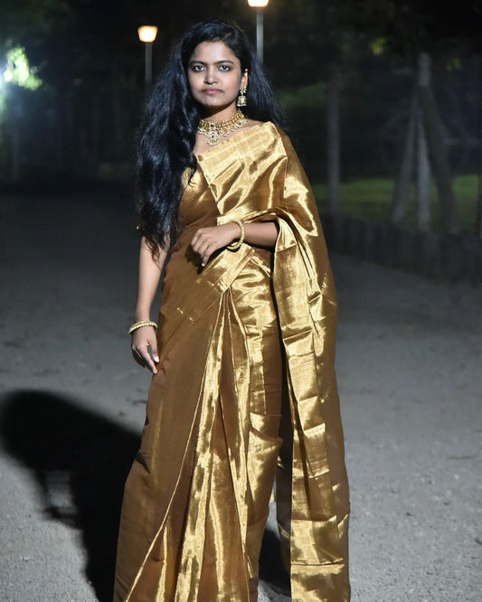 Chocolate Gold Tissue Saree