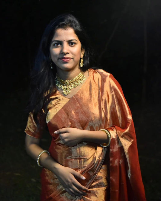 Chanderi Red Gold Full Tissue Saree