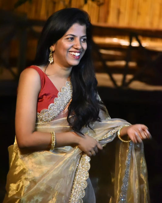 Cream Chanderi Tissue Saree