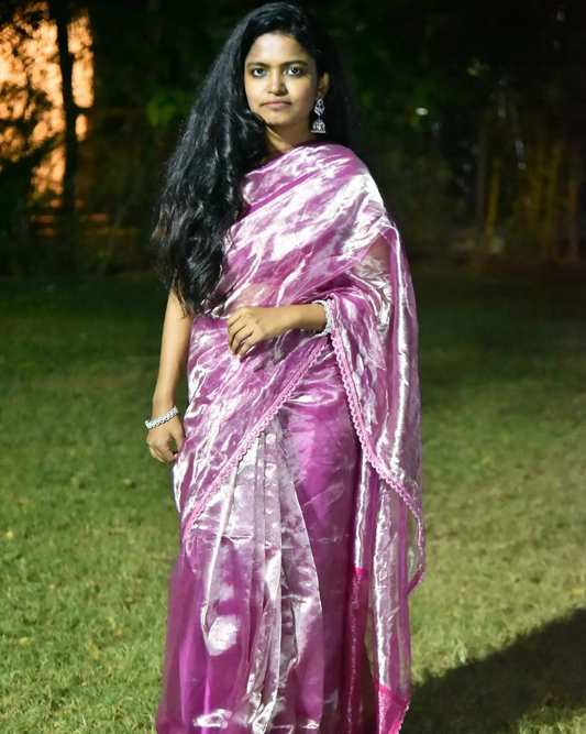 Rani Pink Chanderi Tissue Saree