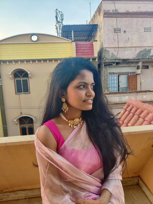 Baby Pink Chanderi Tissue Saree